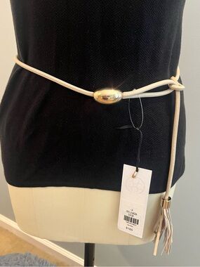 Per Se by Carlisle Beige Tassel Leather Rope Belt with Gold Accent - NWT